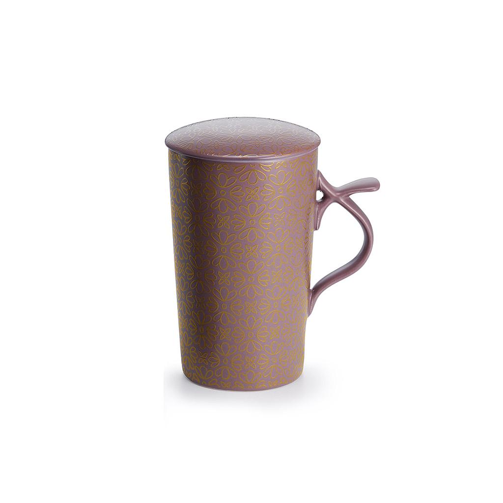 Teamug 0,4L mit Filter Blume lila/gold