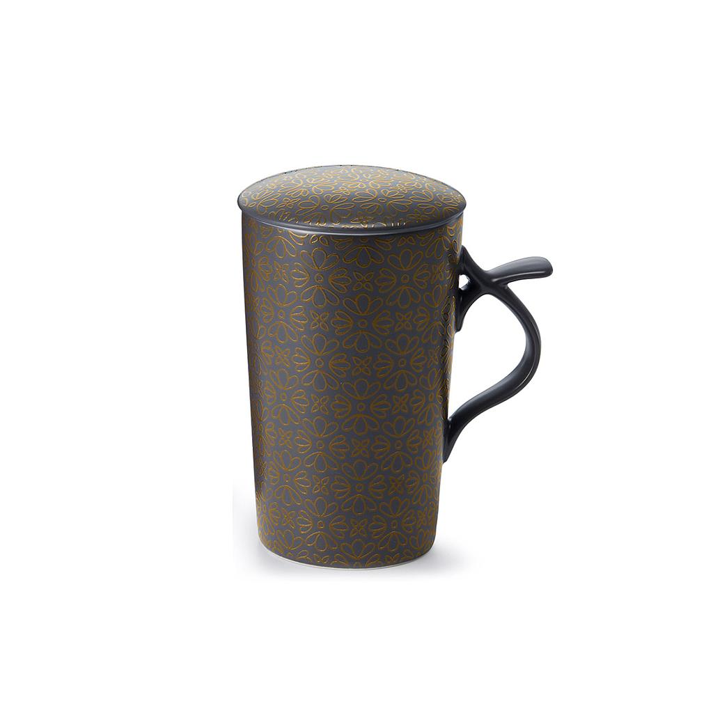 Teamug 0,4L mit Filter Blume schwarz/gold
