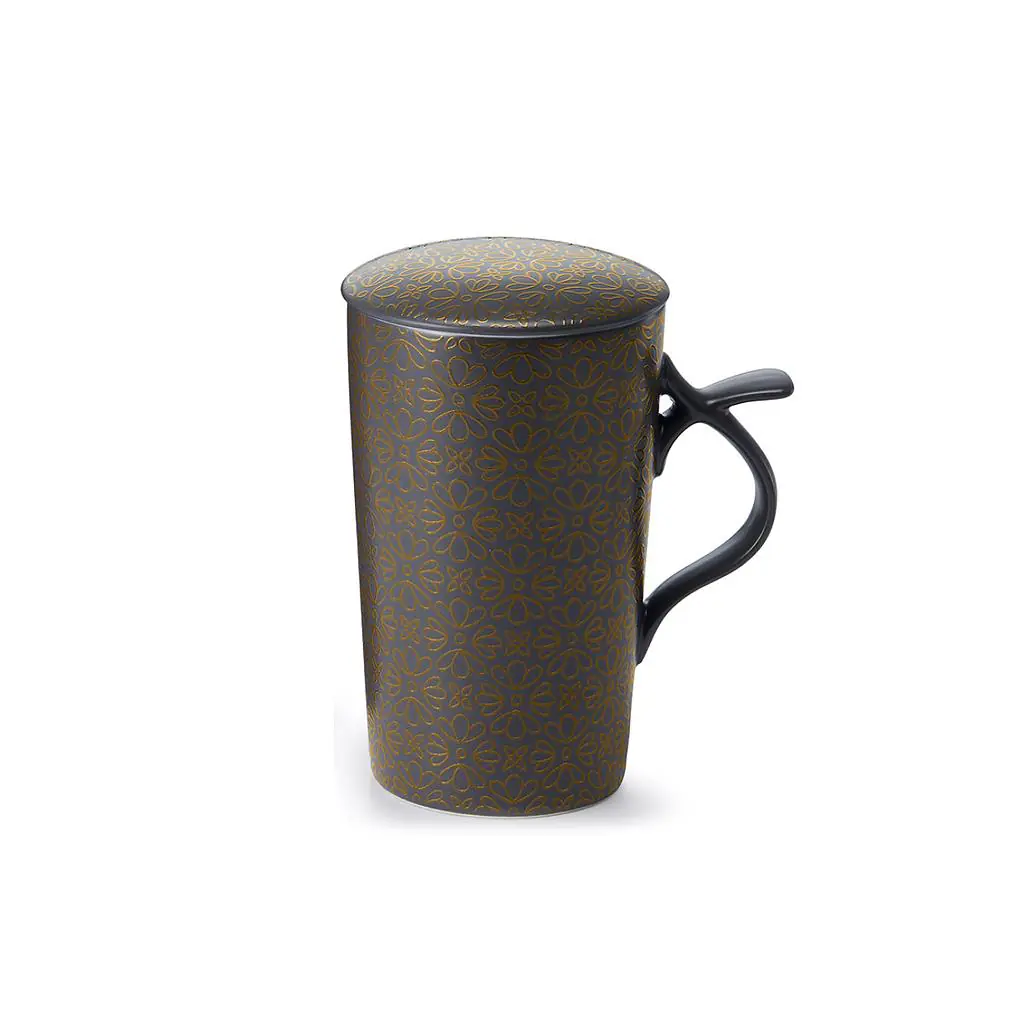 Teamug 0,4L mit Filter Blume schwarz/gold